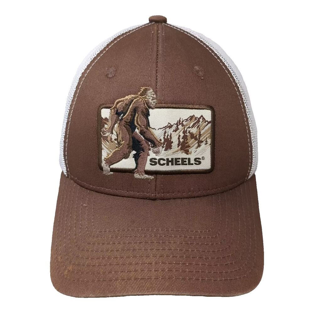 Scheels Bigfoot Sasquatch Trucker Hat Brown OS Snapback Mesh Back Adjustable